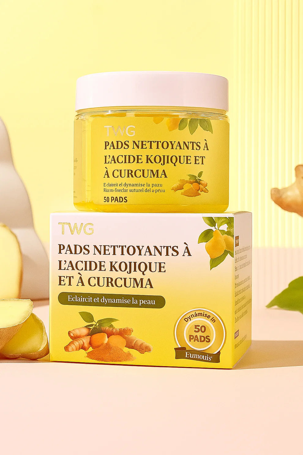 Cotons curcuma et acide Kojic pour traiter taches noires et hyper pigmentation